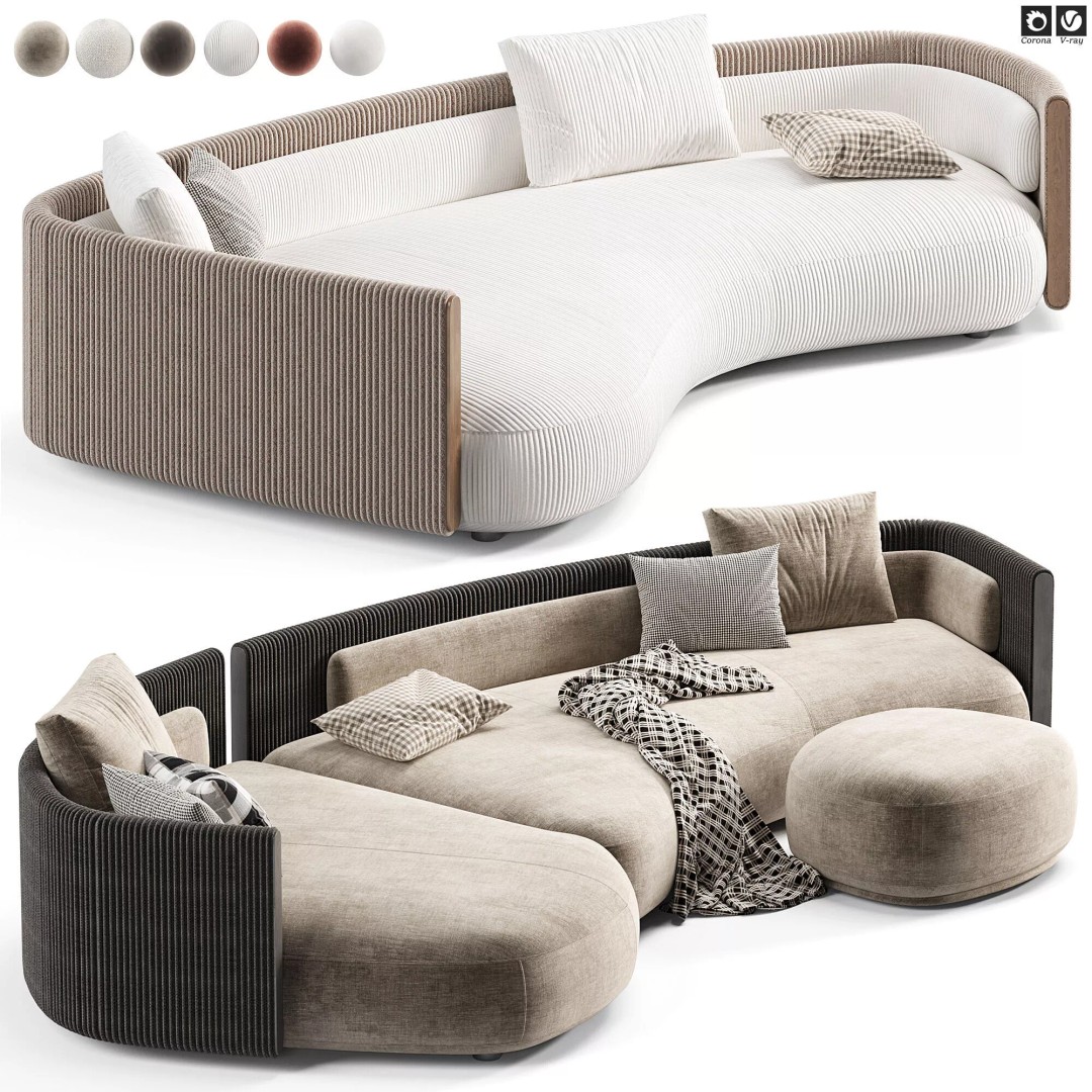 Minotti Bezier Cord Outdoor Sofa 3D Model – High Poly PBR Asset, OBJ - View 4