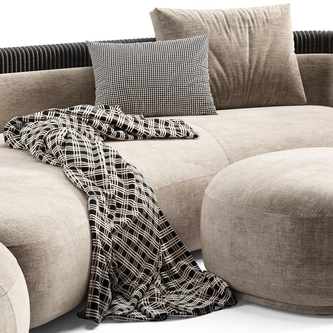 Minotti Bezier Cord Outdoor Sofa 3D Model – High Poly PBR Asset, OBJ - View 5