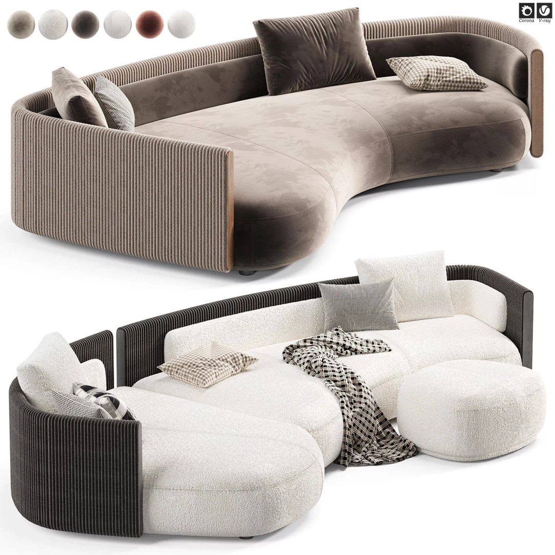 Minotti Bezier Cord Outdoor Sofa 3D Model – High Poly PBR Asset, OBJ - View 6