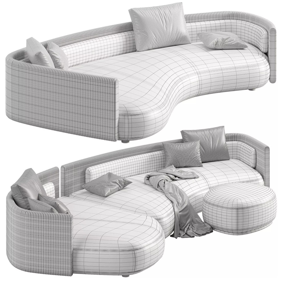 Minotti Bezier Cord Outdoor Sofa 3D Model – High Poly PBR Asset, OBJ - View 8