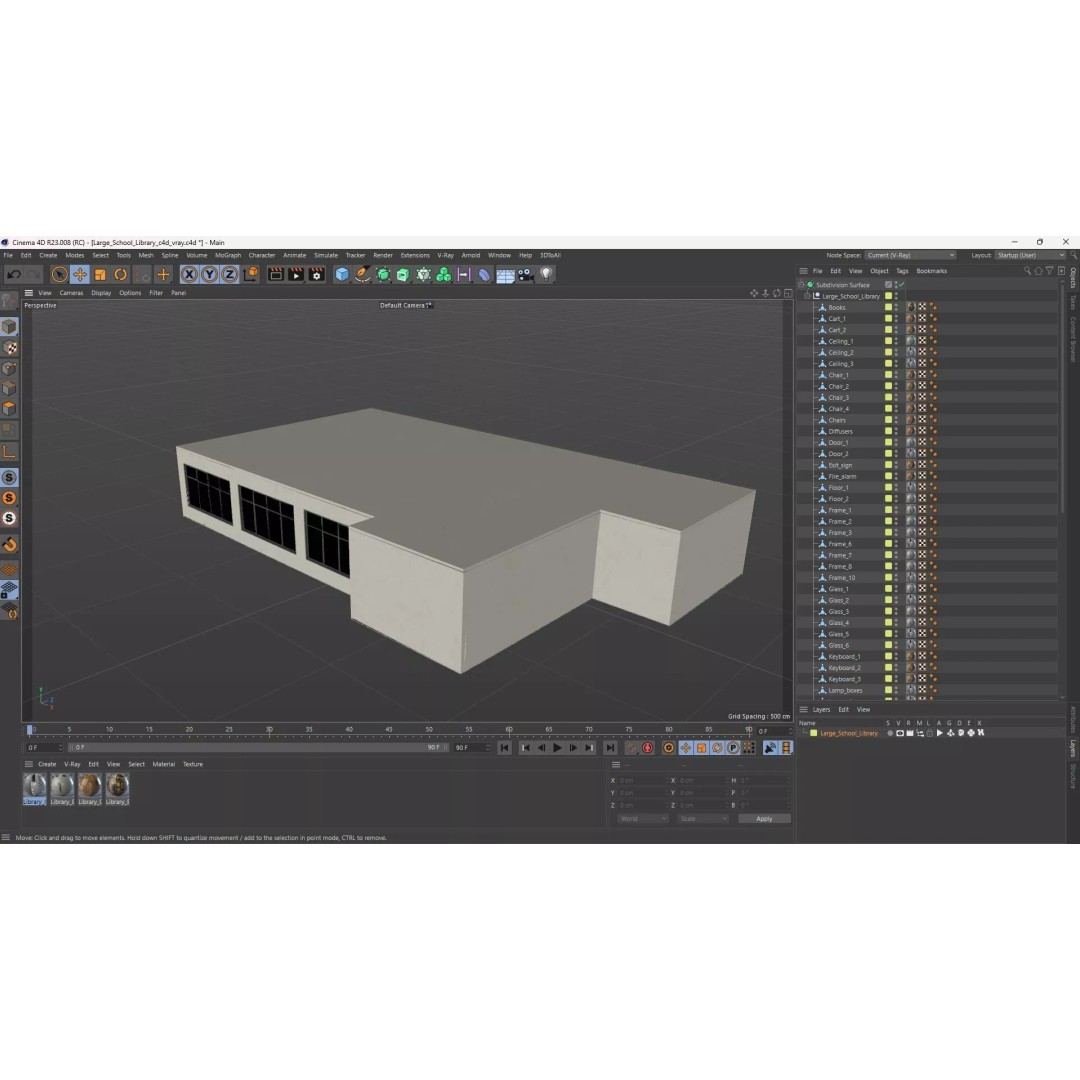 Large School Library 3D Model – Modern Interior Design with PBR Textures