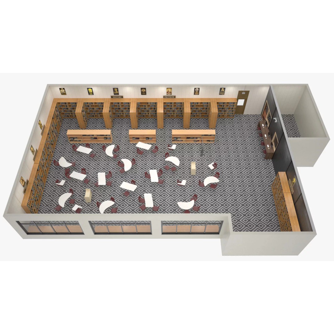 Large School Library 3D Model – Modern Interior Design with PBR Textures - View 10