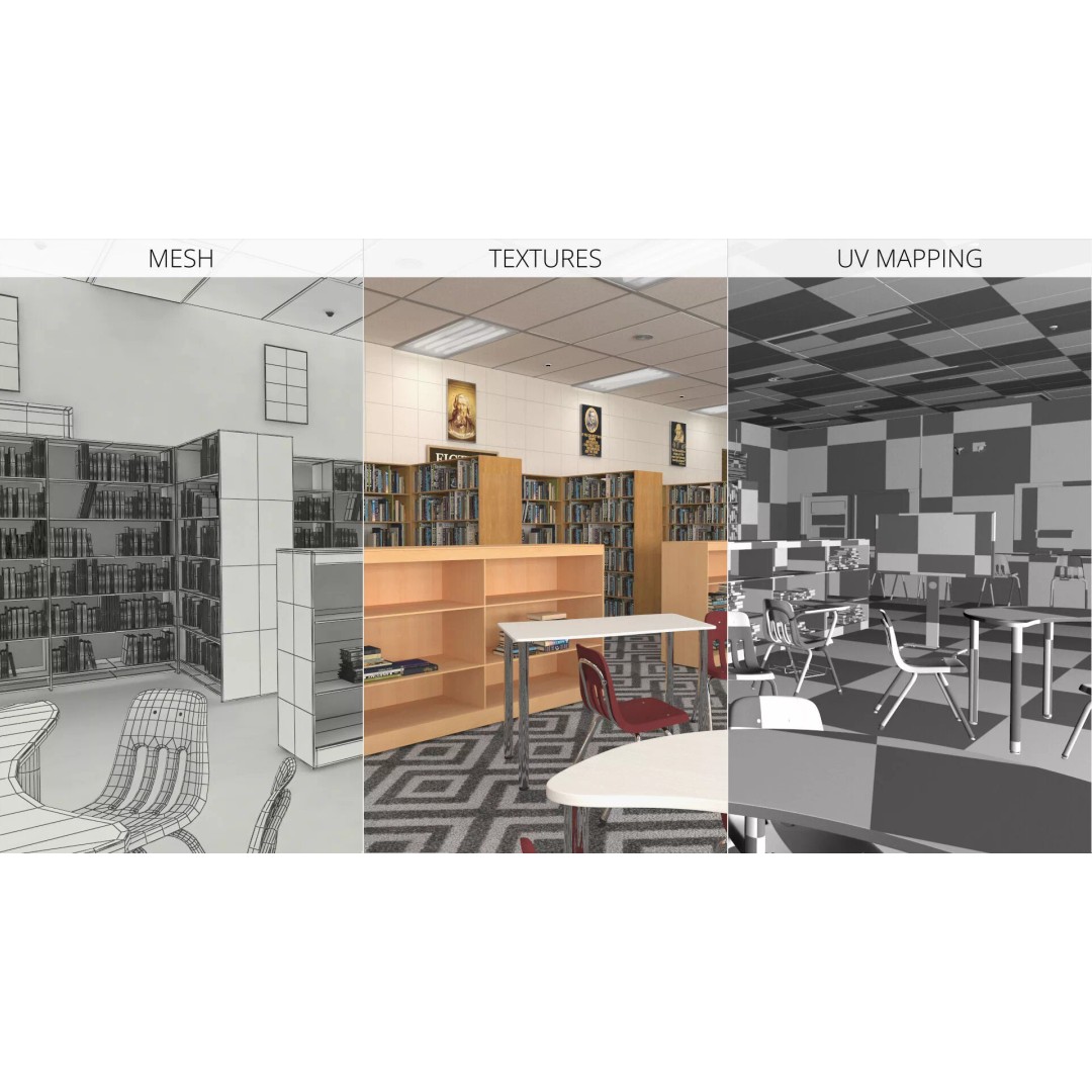 Large School Library 3D Model – Modern Interior Design with PBR Textures - View 12