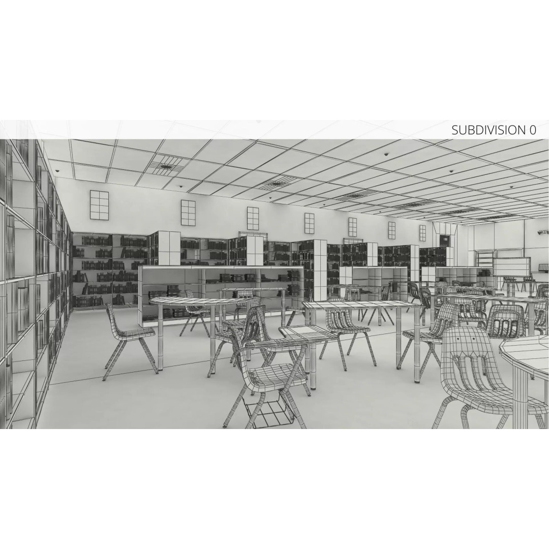 Large School Library 3D Model – Modern Interior Design with PBR Textures - View 13