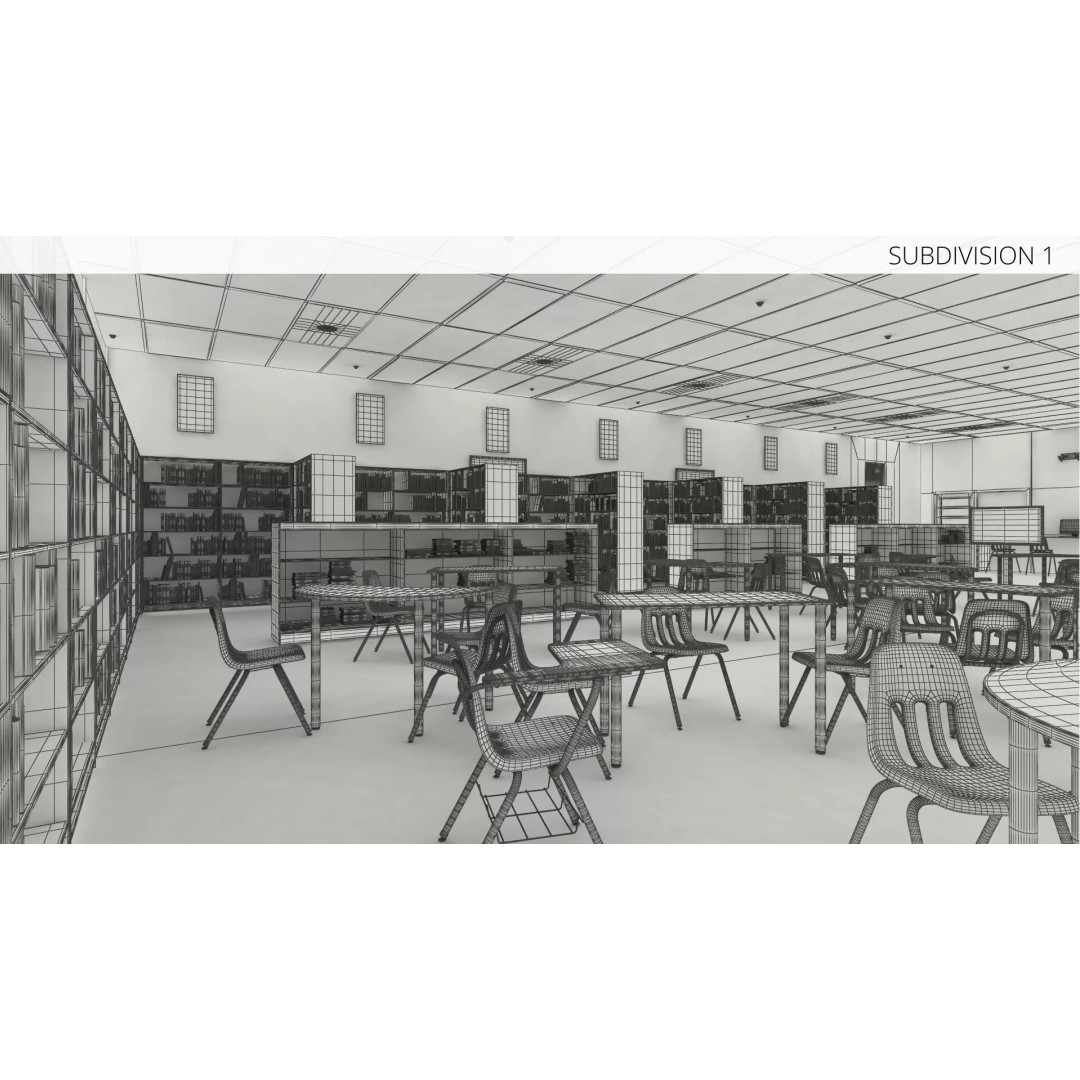 Large School Library 3D Model – Modern Interior Design with PBR Textures - View 14