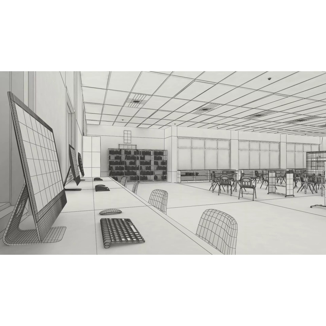 Large School Library 3D Model – Modern Interior Design with PBR Textures - View 16