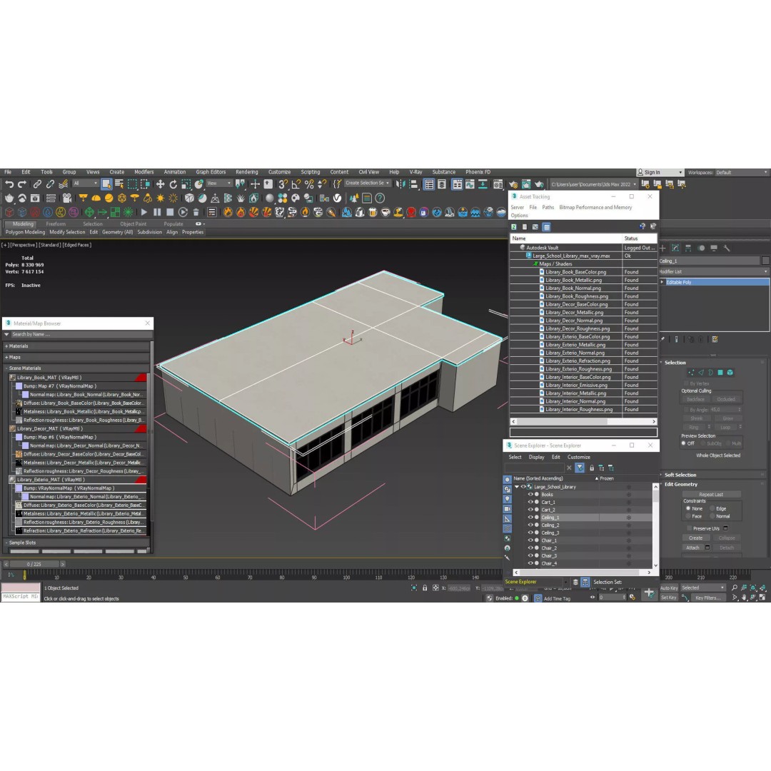 Large School Library 3D Model – Modern Interior Design with PBR Textures - View 20