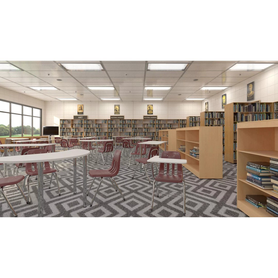 Large School Library 3D Model – Modern Interior Design with PBR Textures - View 3