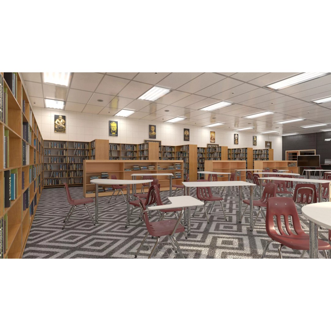 Large School Library 3D Model – Modern Interior Design with PBR Textures - View 4