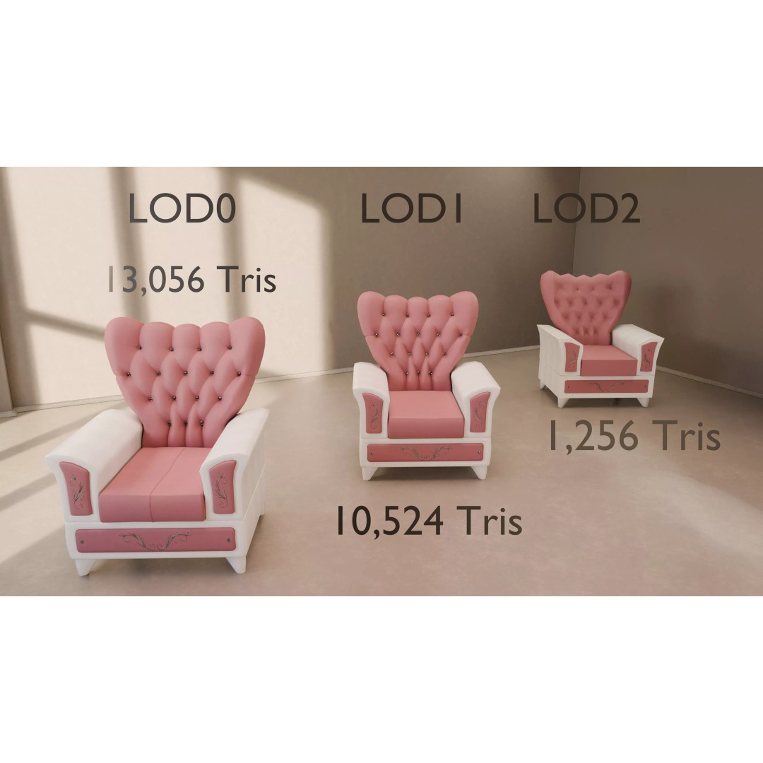 Realistic Tufted Armchair 3D Model – Low Poly Game Ready Asset, FBX - View 18