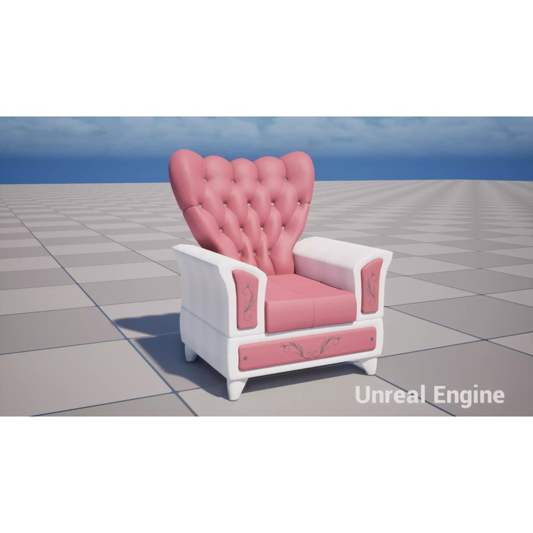 Realistic Tufted Armchair 3D Model – Low Poly Game Ready Asset, FBX - View 20