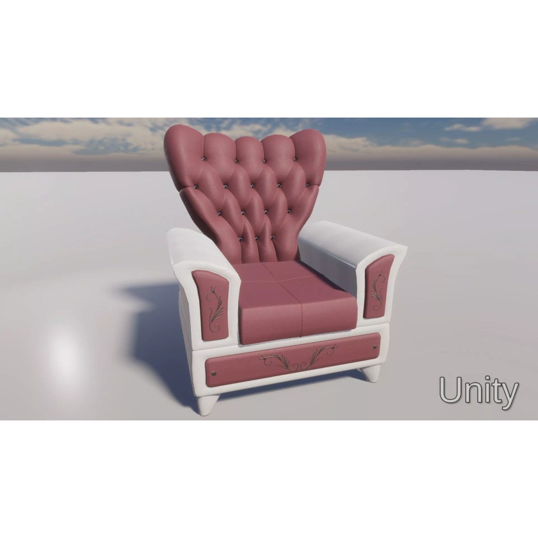 Realistic Tufted Armchair 3D Model – Low Poly Game Ready Asset, FBX - View 21
