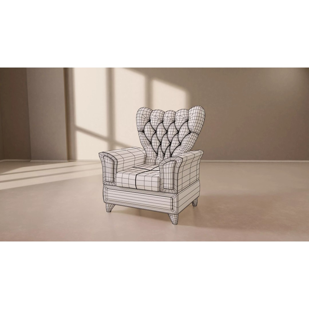 Realistic Tufted Armchair 3D Model – Low Poly Game Ready Asset, FBX - View 3