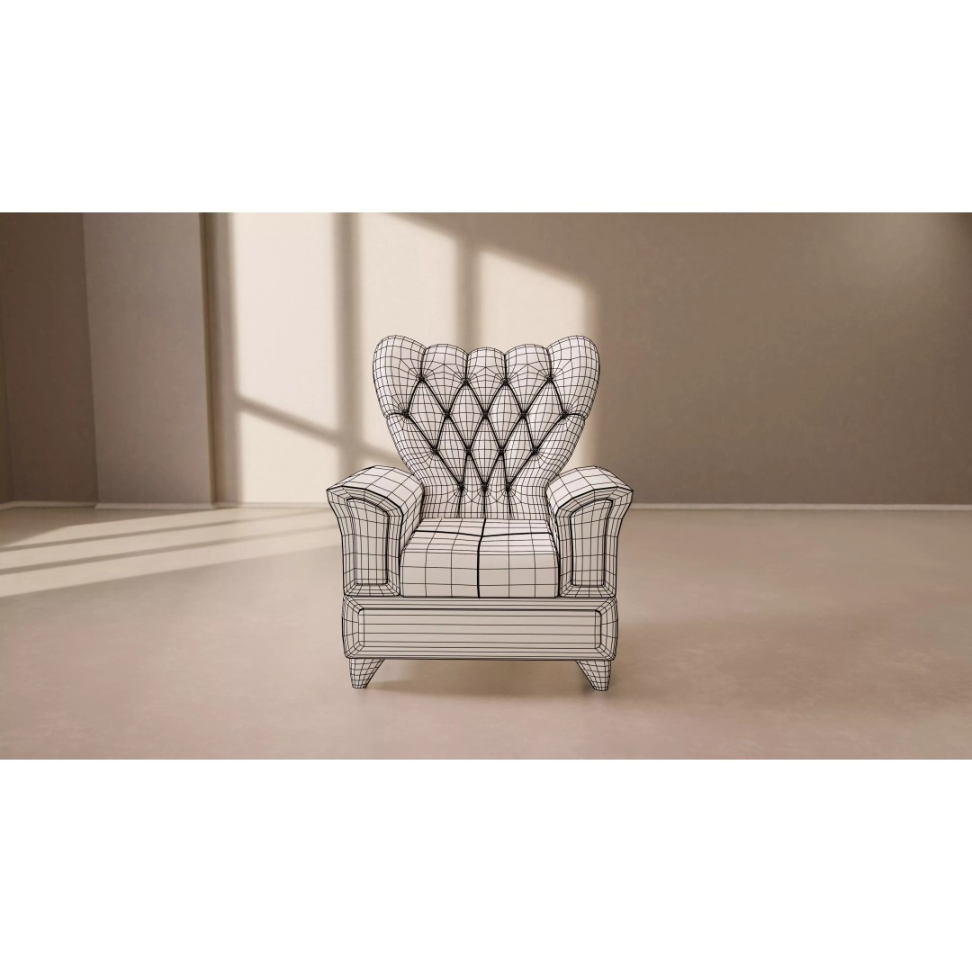 Realistic Tufted Armchair 3D Model – Low Poly Game Ready Asset, FBX - View 5