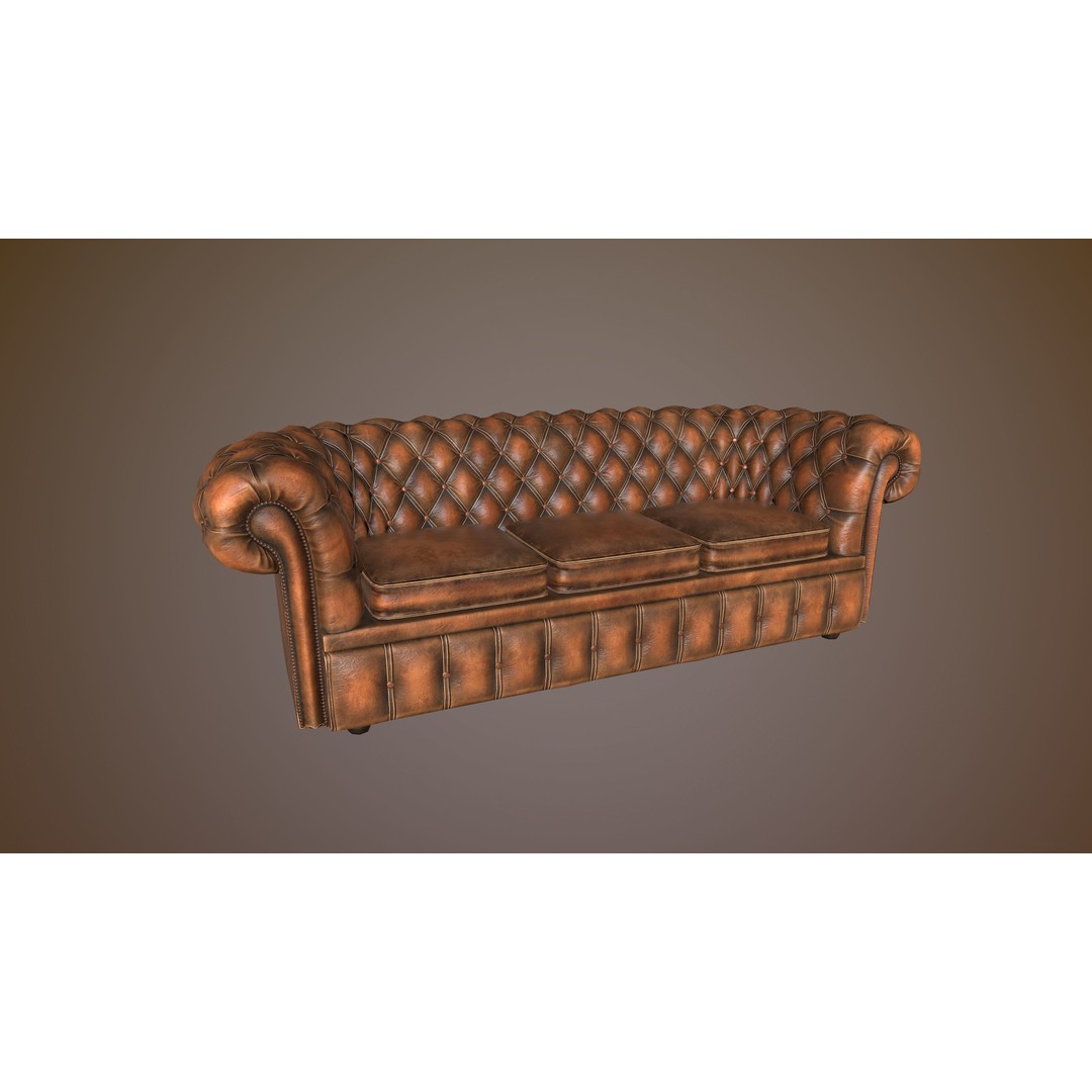 Chesterfield Chair 3D Model – Low Poly Leather Suite, Game Ready, FBX - View 10