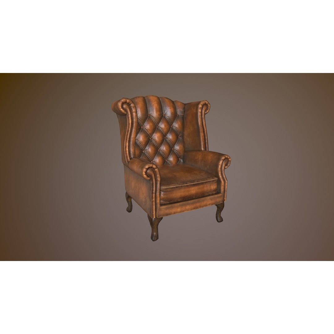 Chesterfield Chair 3D Model – Low Poly Leather Suite, Game Ready, FBX - View 8