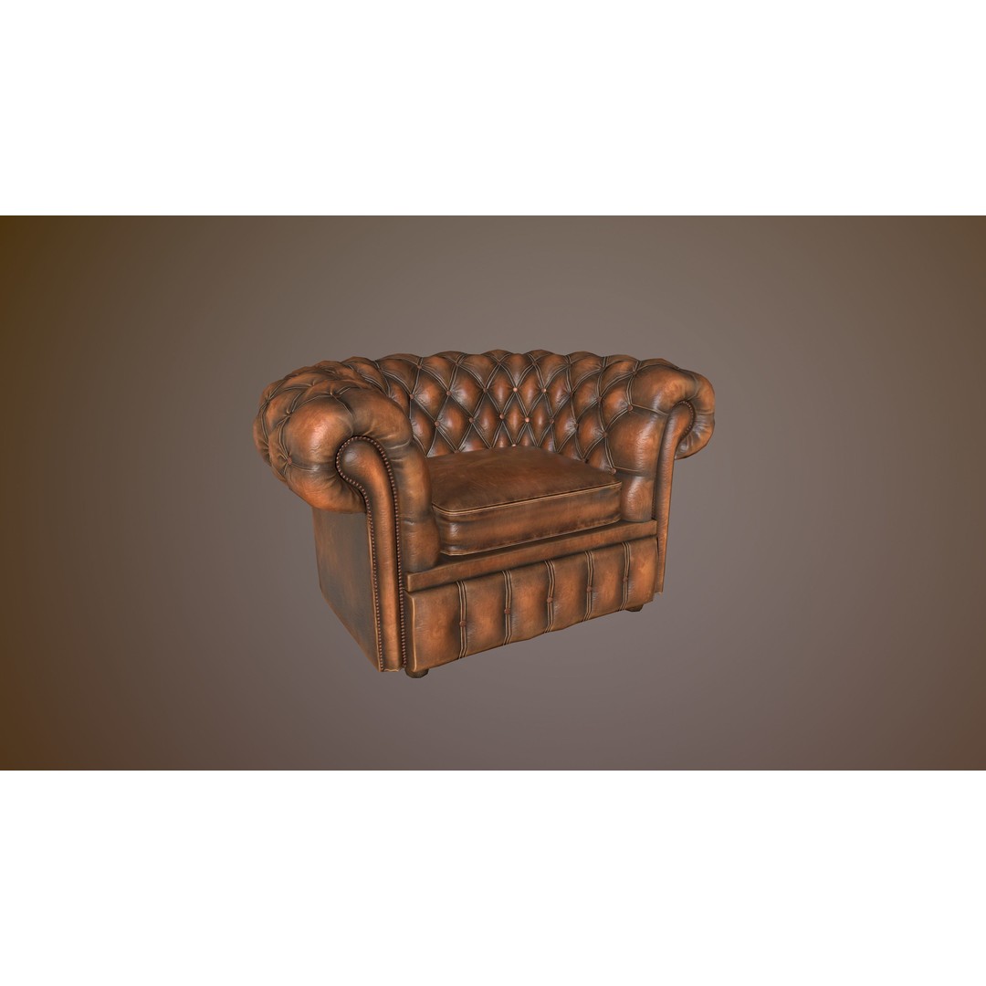 Chesterfield Chair 3D Model – Low Poly Leather Suite, Game Ready, FBX - View 9