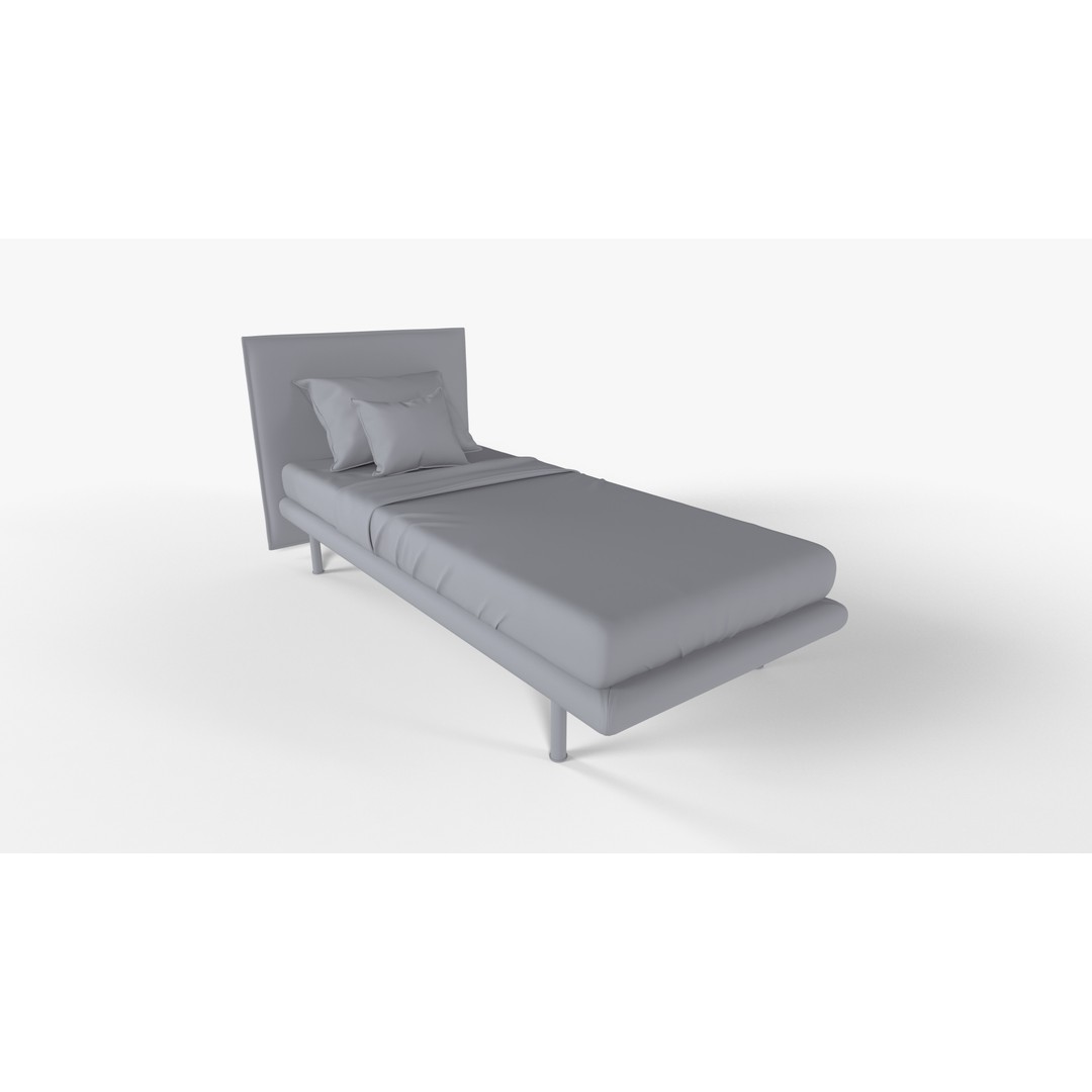 Gray Textile Bed 3D Model – High Poly PBR Rendering Asset, FBX - View 11