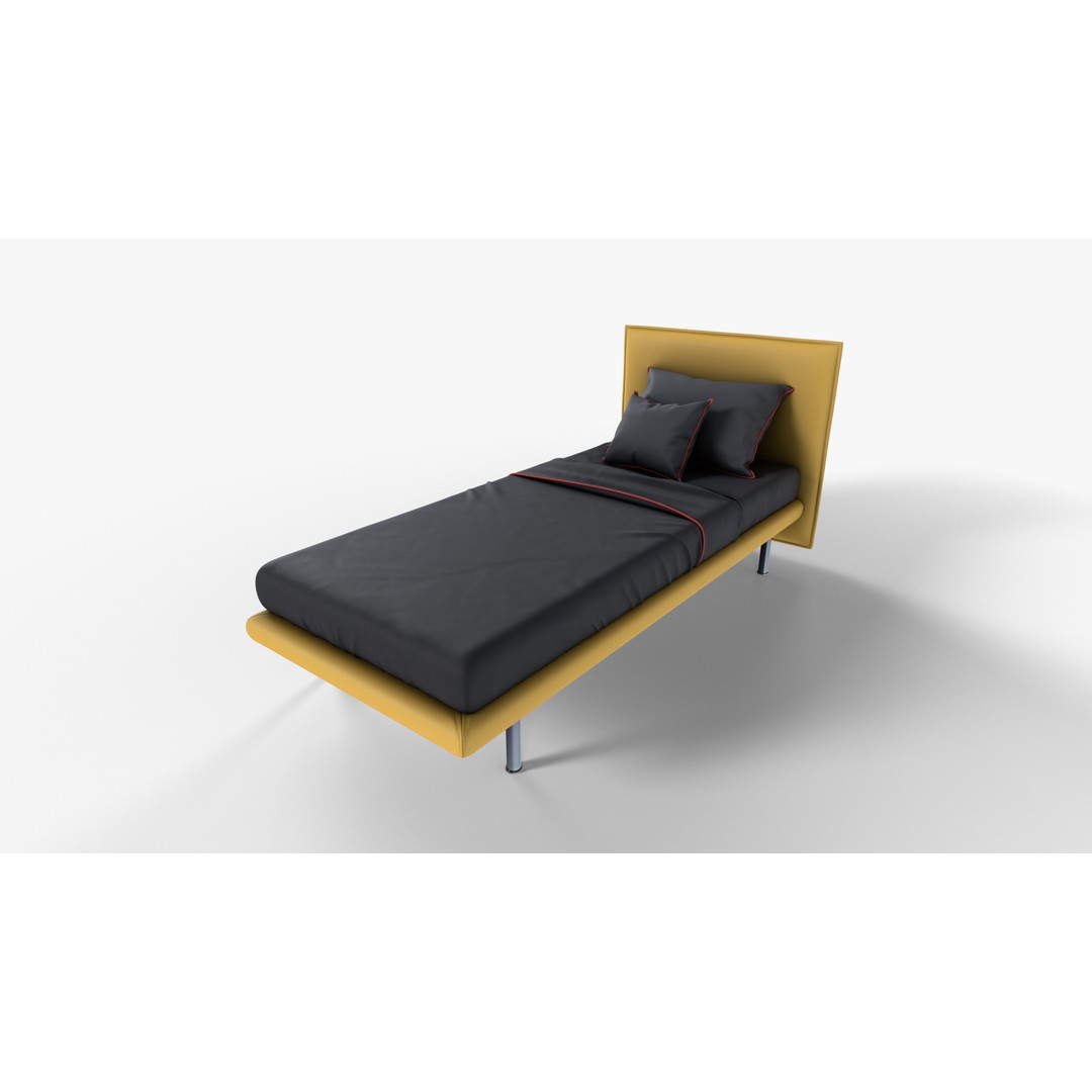Gray Textile Bed 3D Model – High Poly PBR Rendering Asset, FBX - View 3