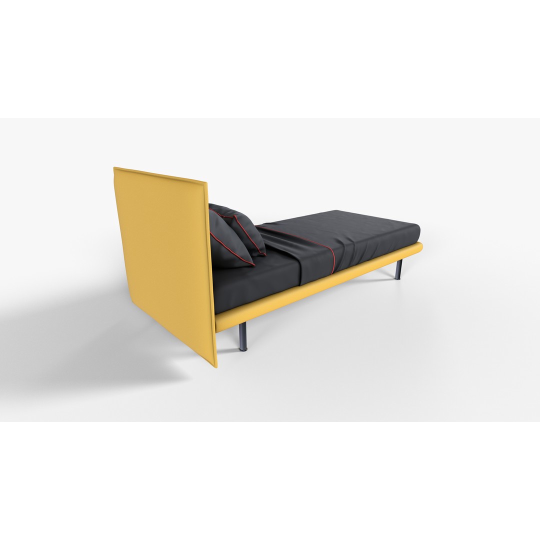 Gray Textile Bed 3D Model – High Poly PBR Rendering Asset, FBX - View 4