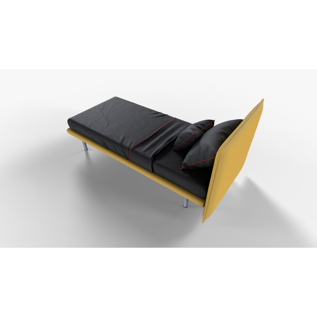 Gray Textile Bed 3D Model – High Poly PBR Rendering Asset, FBX - View 5