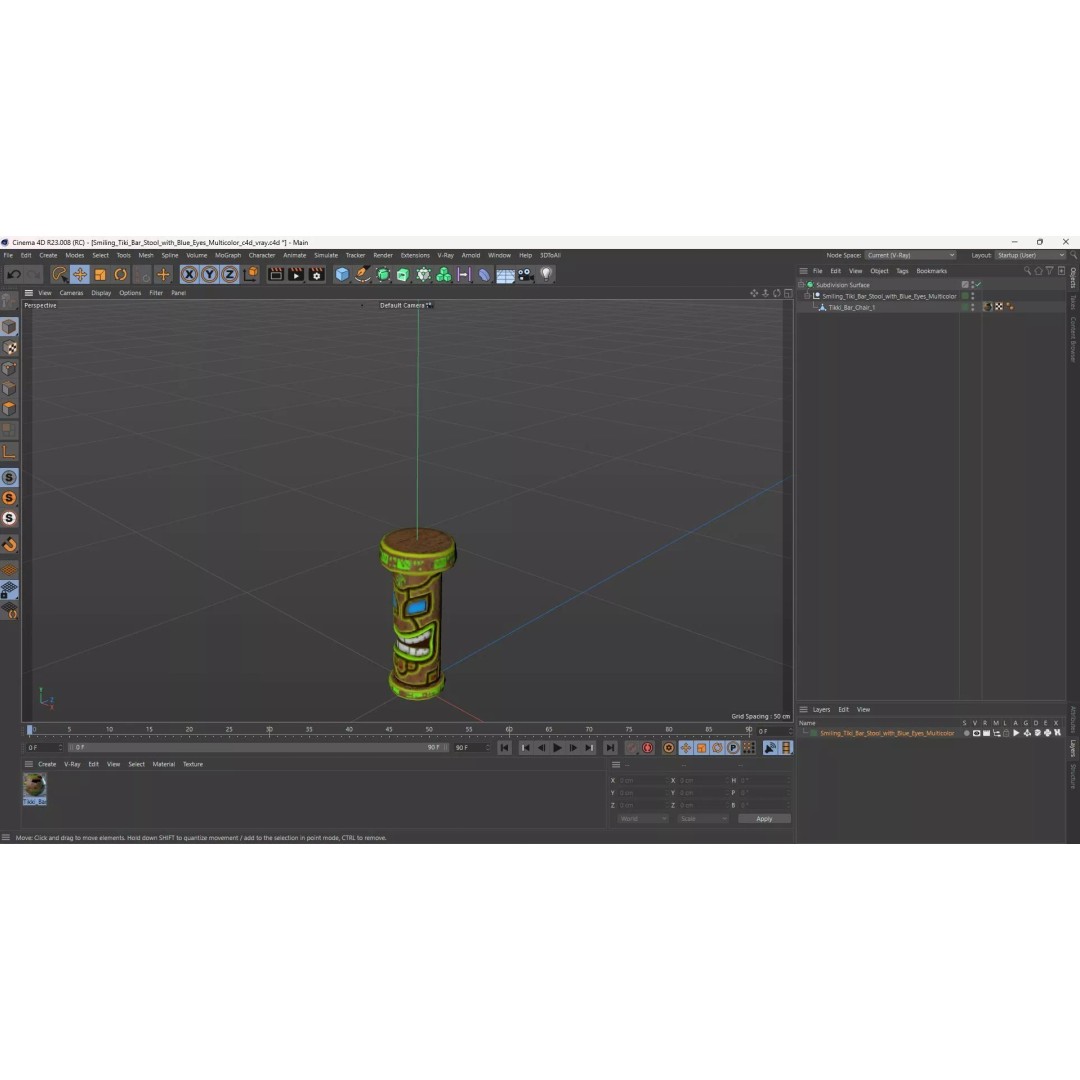 Smiling Tiki Bar Stool 3D Model – Polynesian Style, PBR Textures