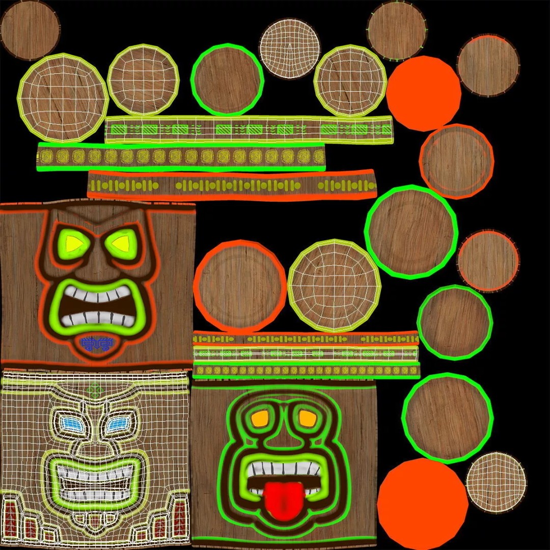 Smiling Tiki Bar Stool 3D Model – Polynesian Style, PBR Textures - View 12