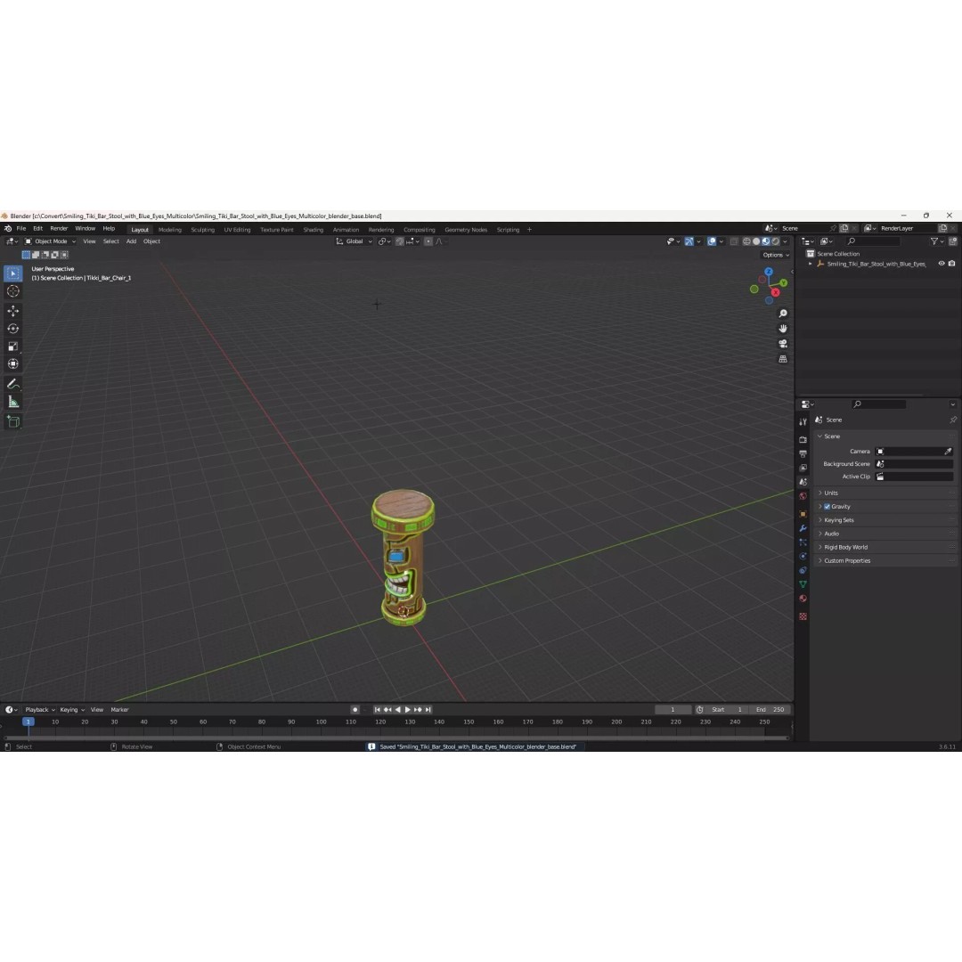 Smiling Tiki Bar Stool 3D Model – Polynesian Style, PBR Textures - View 15