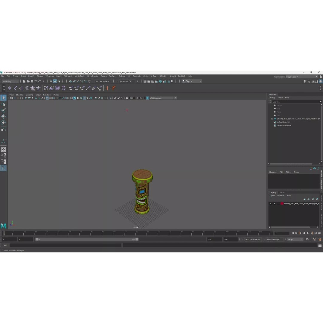 Smiling Tiki Bar Stool 3D Model – Polynesian Style, PBR Textures - View 16
