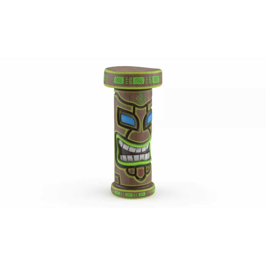 Smiling Tiki Bar Stool 3D Model – Polynesian Style, PBR Textures - View 2