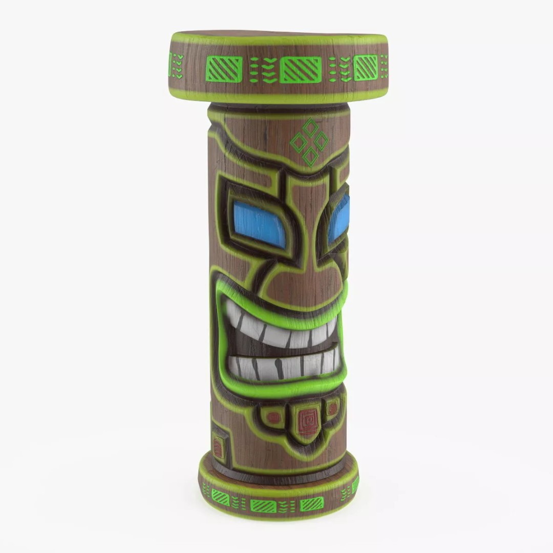 Smiling Tiki Bar Stool 3D Model – Polynesian Style, PBR Textures - View 5