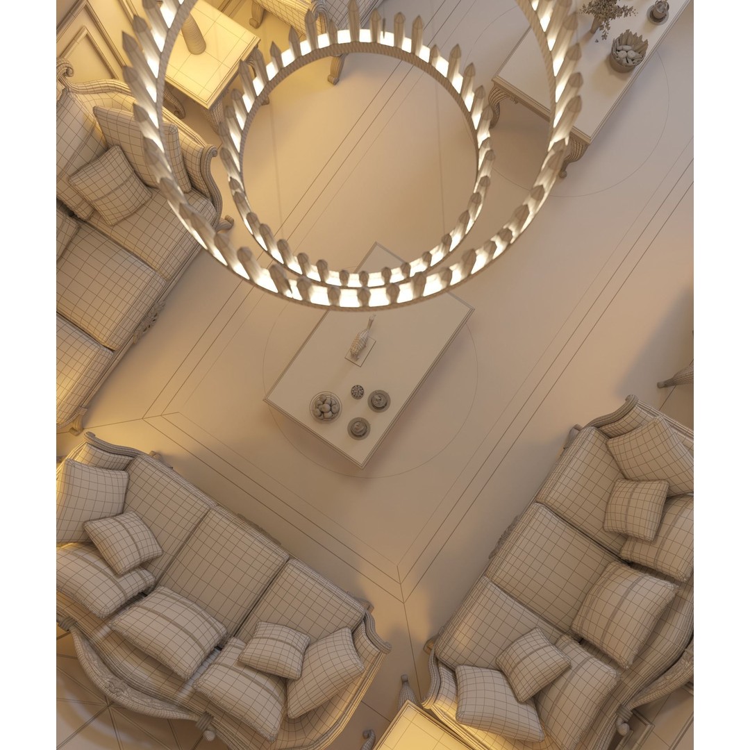 Classic Living Room 3D Model – Luxurious Interior Design, FBX, Blender