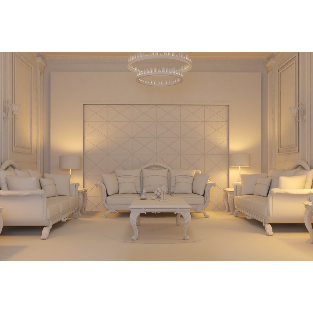 Classic Living Room 3D Model – Luxurious Interior Design, FBX, Blender - View 10