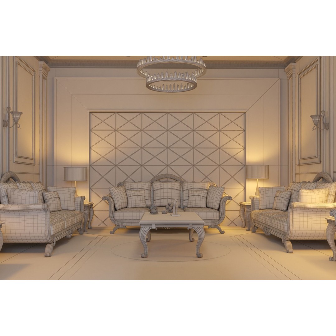 Classic Living Room 3D Model – Luxurious Interior Design, FBX, Blender - View 11