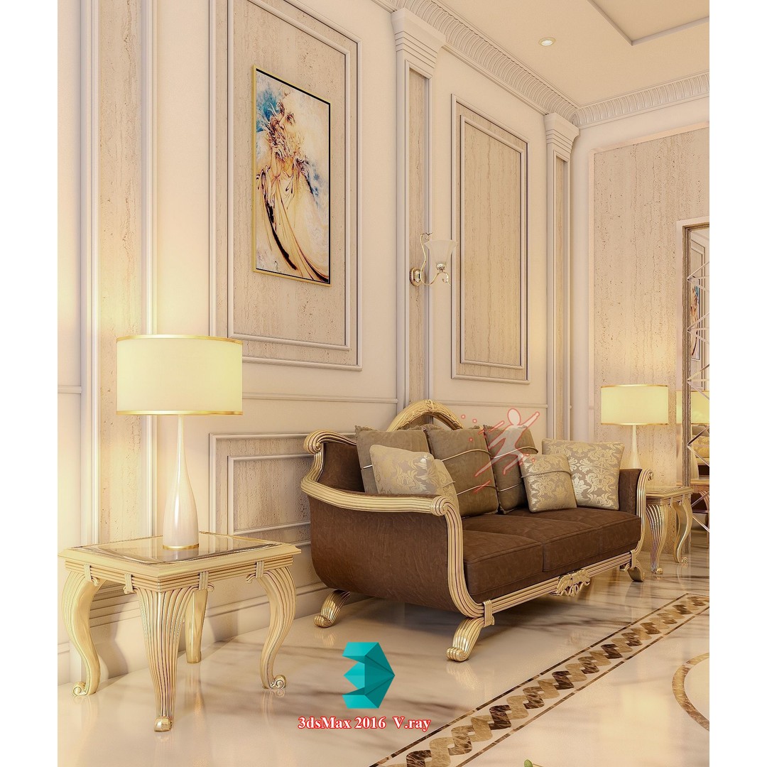Classic Living Room 3D Model – Luxurious Interior Design, FBX, Blender - View 12
