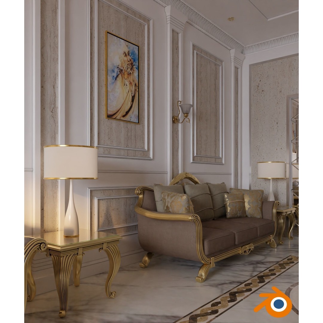 Classic Living Room 3D Model – Luxurious Interior Design, FBX, Blender - View 13