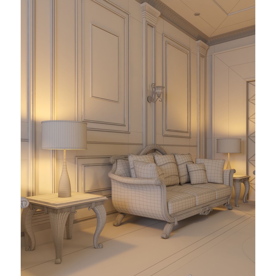 Classic Living Room 3D Model – Luxurious Interior Design, FBX, Blender - View 15