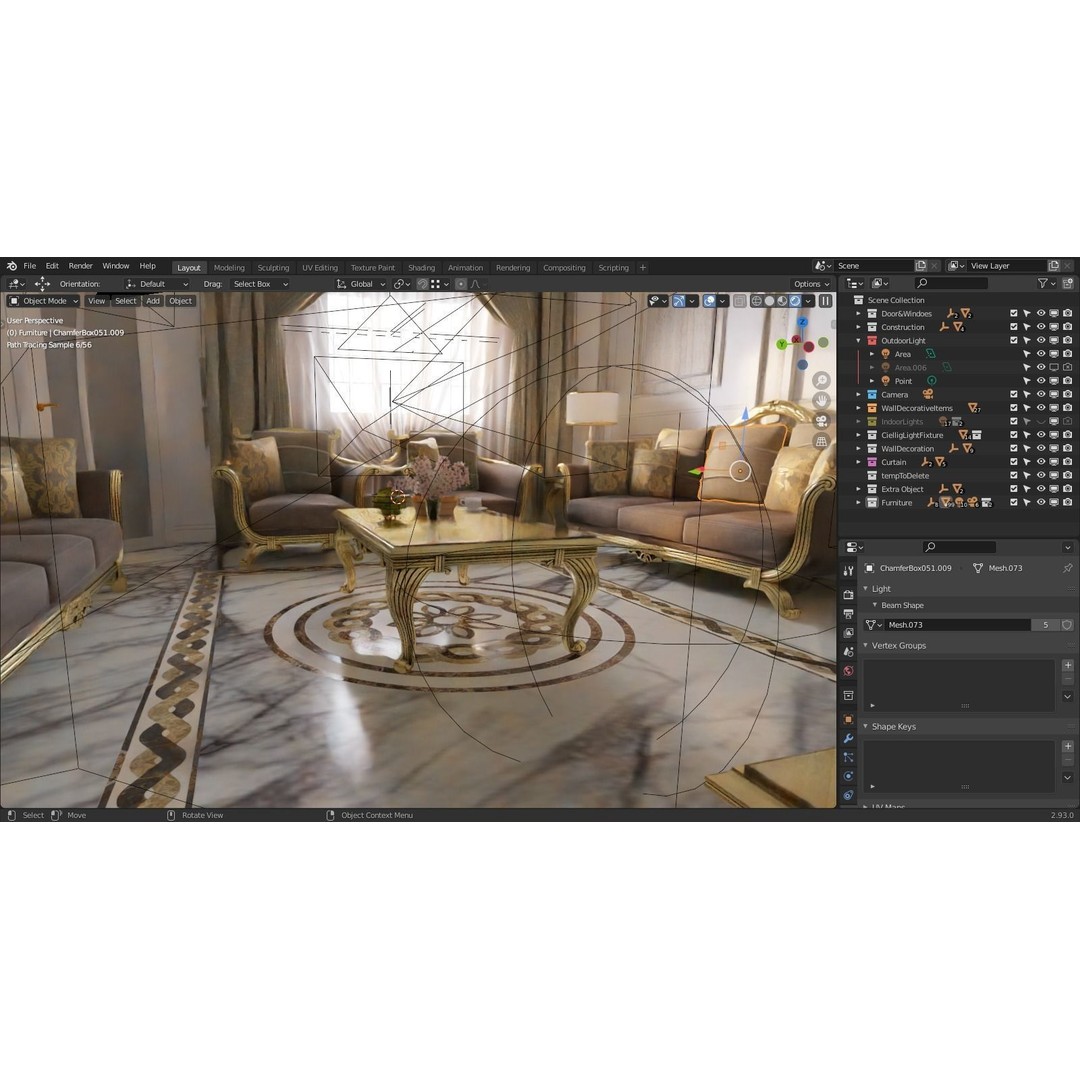 Classic Living Room 3D Model – Luxurious Interior Design, FBX, Blender - View 16