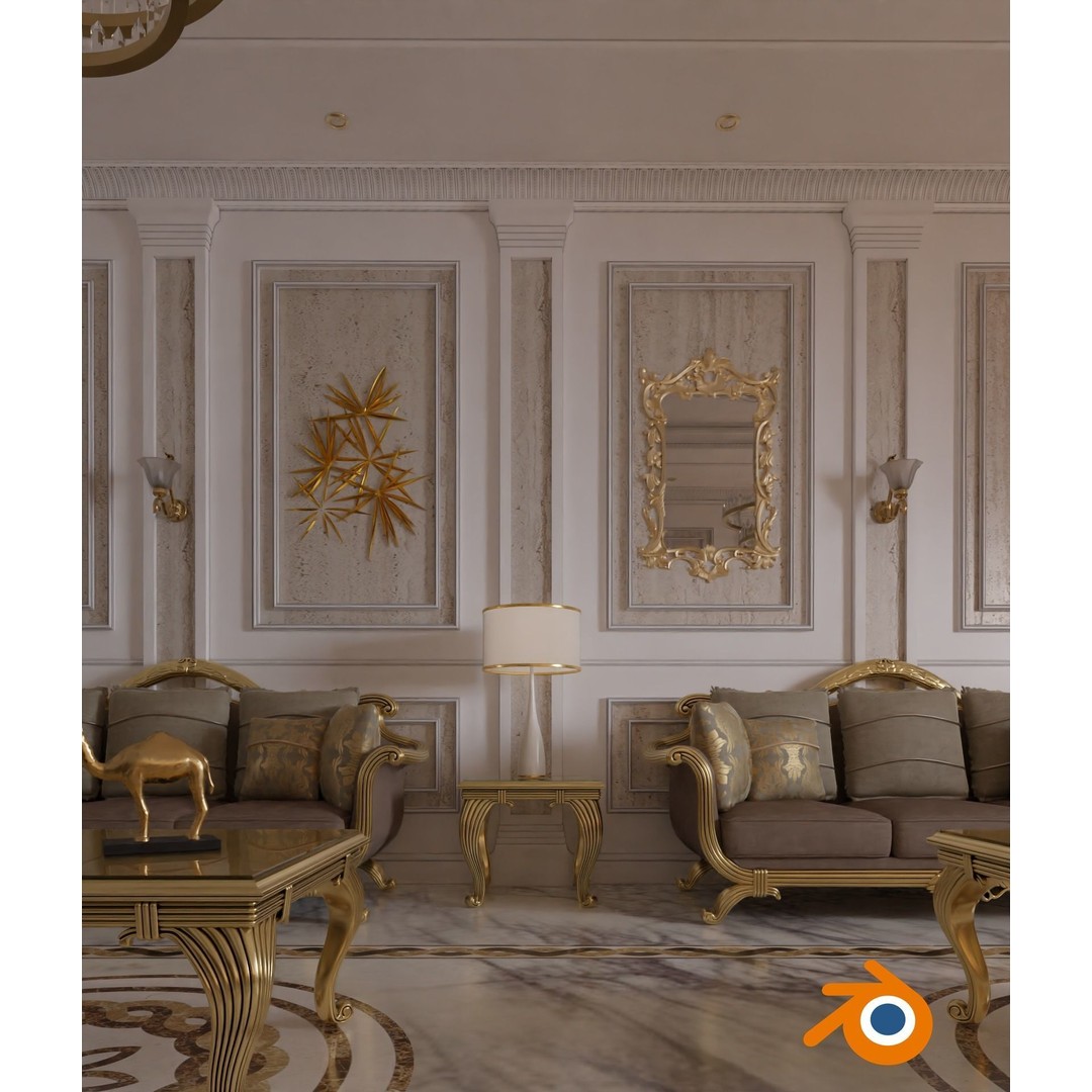 Classic Living Room 3D Model – Luxurious Interior Design, FBX, Blender - View 18