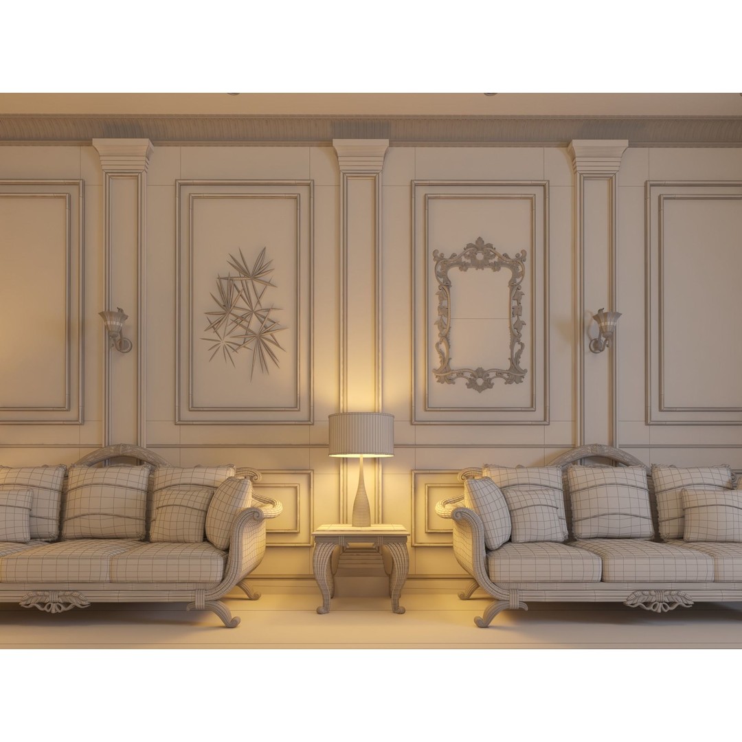 Classic Living Room 3D Model – Luxurious Interior Design, FBX, Blender - View 20