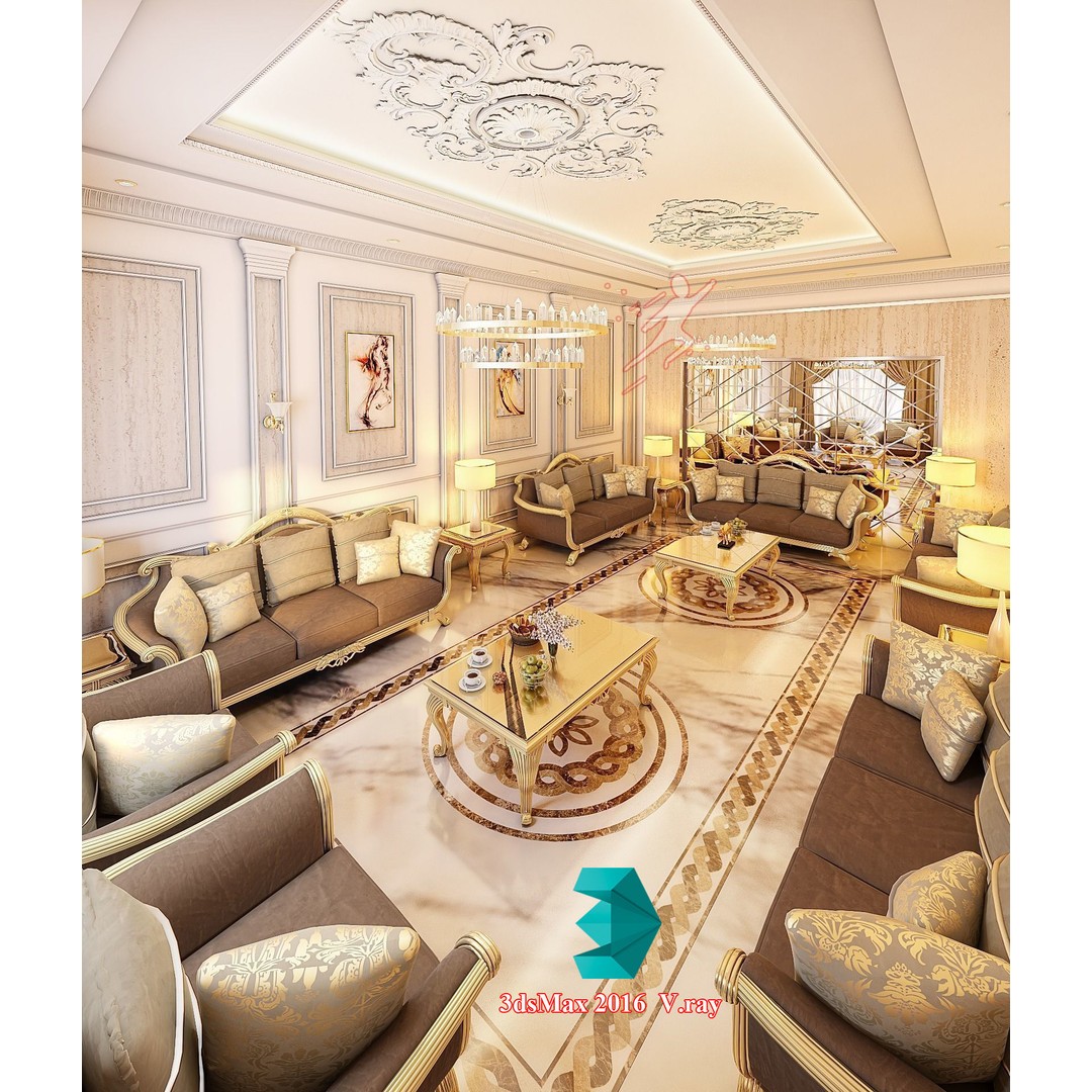 Classic Living Room 3D Model – Luxurious Interior Design, FBX, Blender - View 21