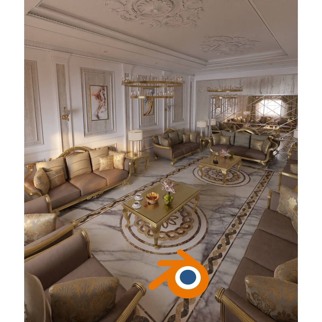 Classic Living Room 3D Model – Luxurious Interior Design, FBX, Blender - View 22