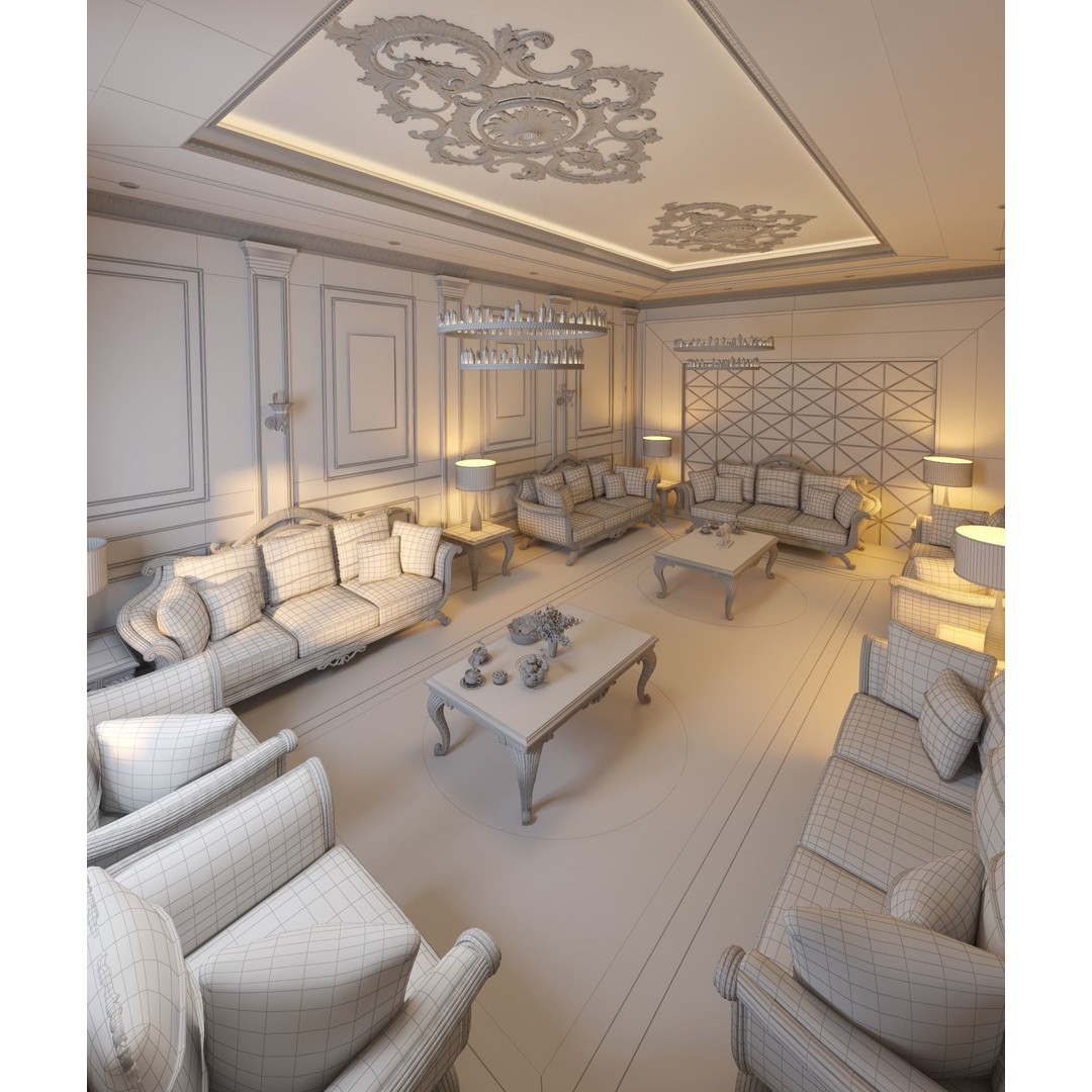 Classic Living Room 3D Model – Luxurious Interior Design, FBX, Blender - View 24