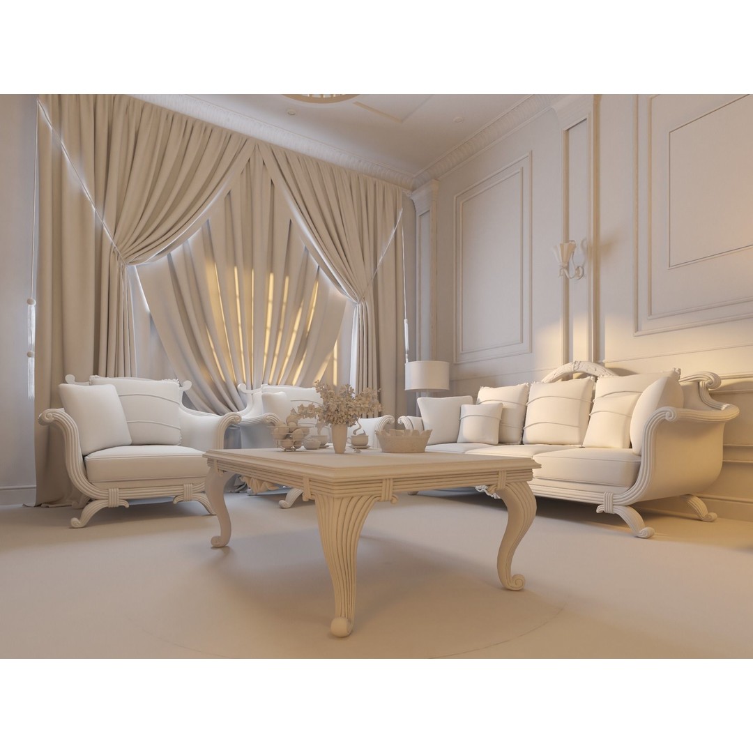 Classic Living Room 3D Model – Luxurious Interior Design, FBX, Blender - View 5
