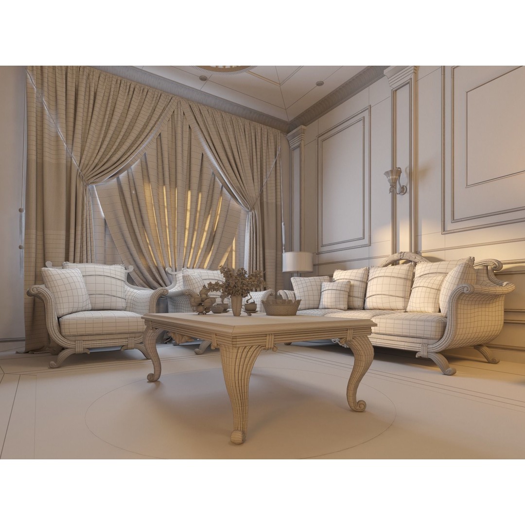 Classic Living Room 3D Model – Luxurious Interior Design, FBX, Blender - View 6