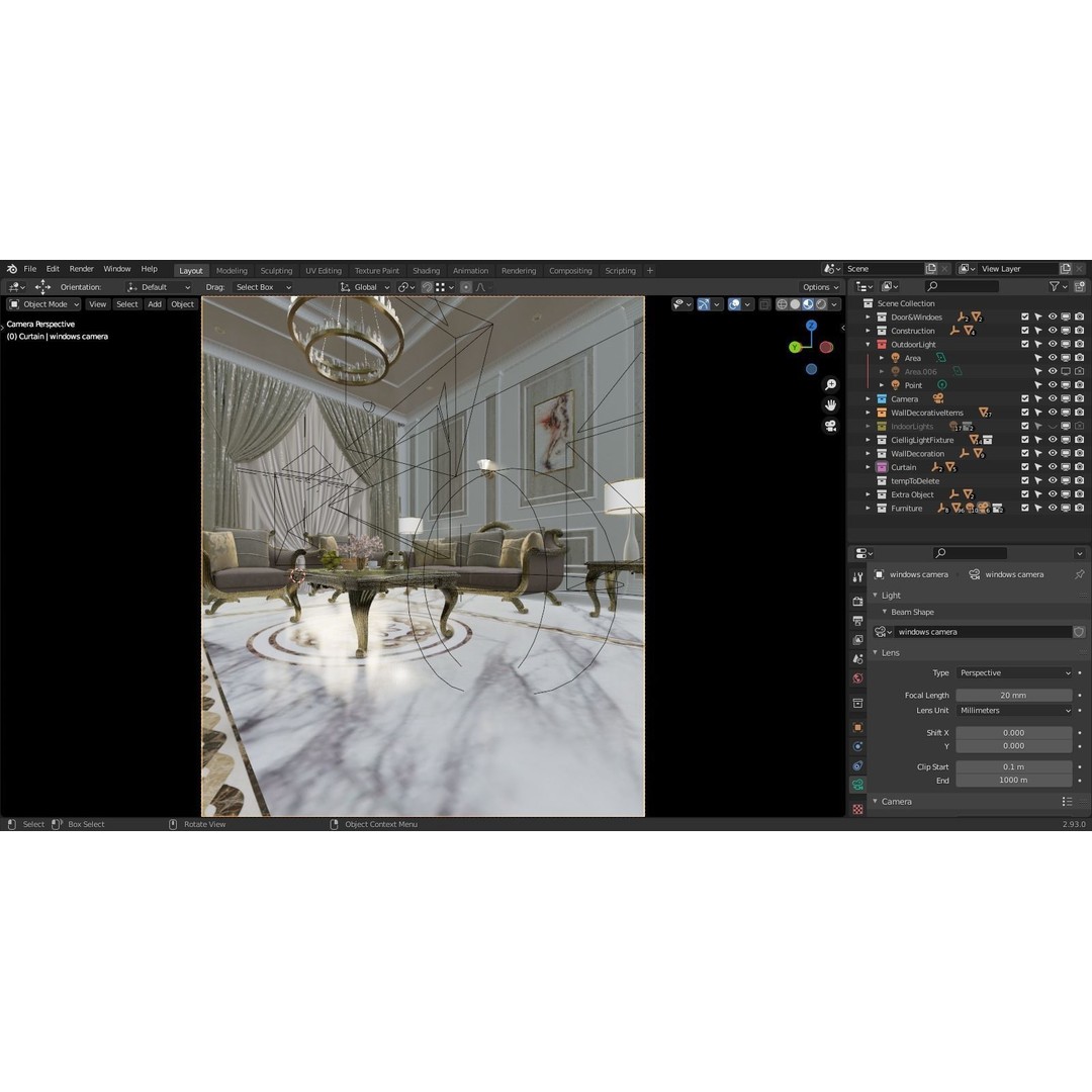Classic Living Room 3D Model – Luxurious Interior Design, FBX, Blender - View 7