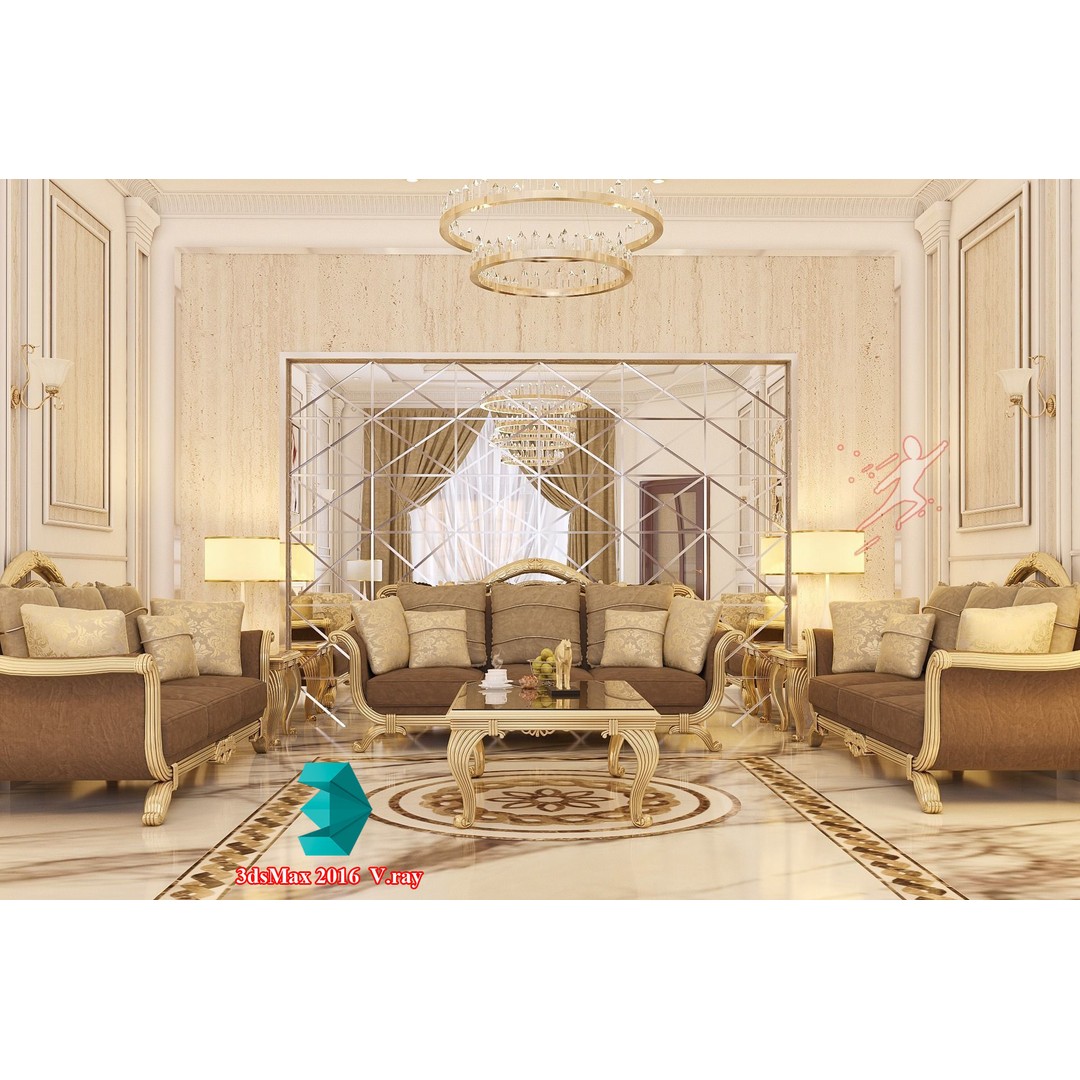 Classic Living Room 3D Model – Luxurious Interior Design, FBX, Blender - View 8
