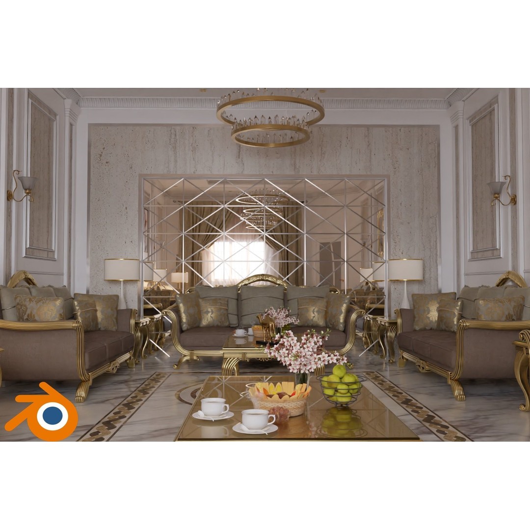 Classic Living Room 3D Model – Luxurious Interior Design, FBX, Blender - View 9