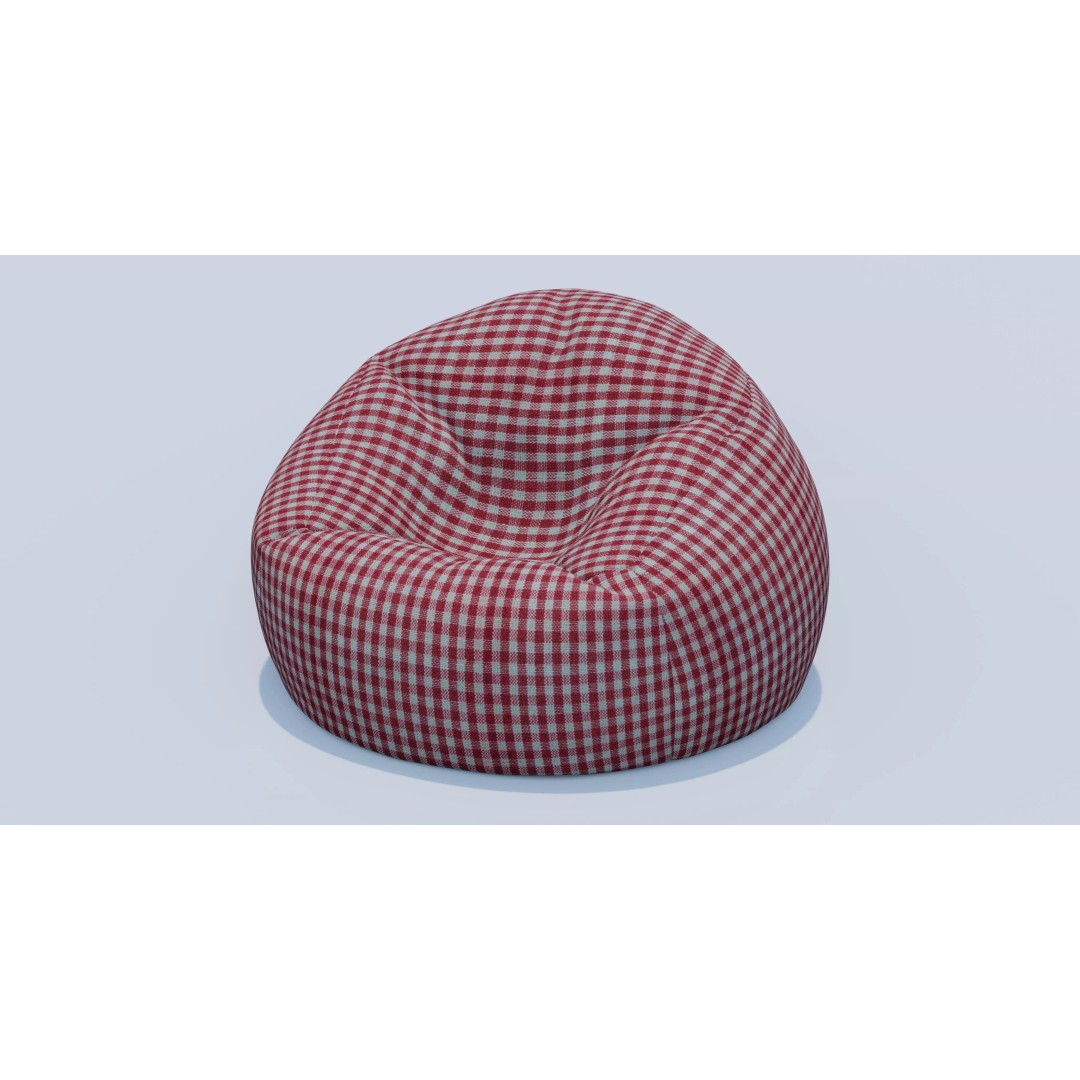 Beanbag 3D Model – Checkered Design with Textures, FBX, Blender - View 2