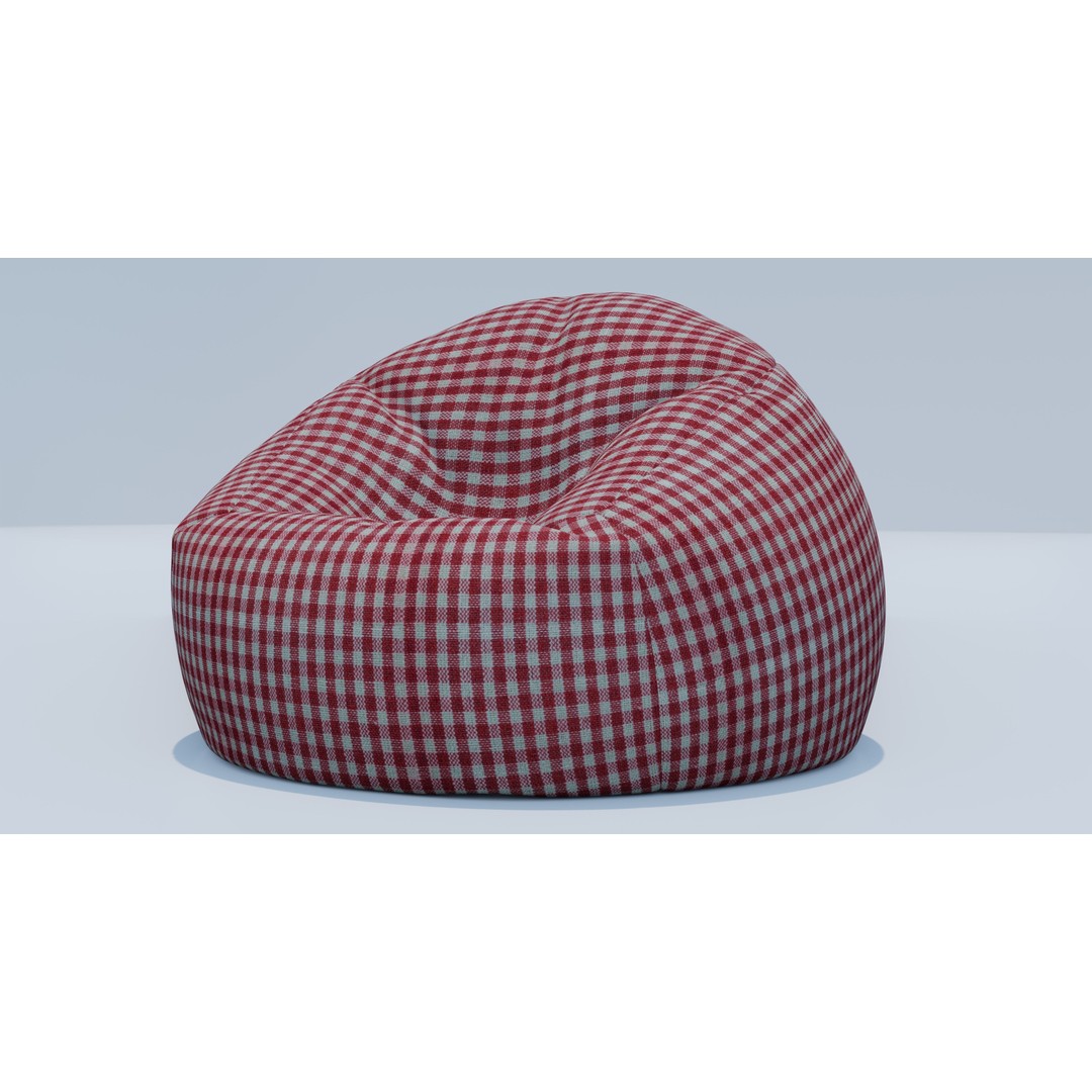 Beanbag 3D Model – Checkered Design with Textures, FBX, Blender - View 3